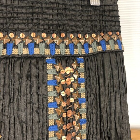 Etcetera Black Embroidered Beaded Crinkle Glam Lined A-Line Skirt Sz 8 - Picture 6 of 14